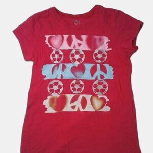 1989 Place Girls Hot Pink Soccer T-Shirt Sparkly Silver Blue Yellow Hearts M 7/8